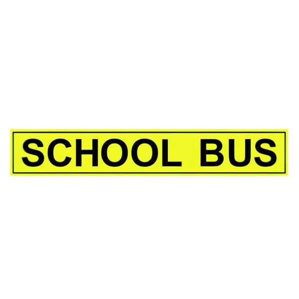 School Bus Sign – small, standard height lettering, 900mm x 150mm. Useful for small to medium sized school buses such as Toyota HiAce Commuter, Mitsubishi Rosa, Toyota Coaster. It is also used for some dual front windscreen buses such as Yutong and King Long.